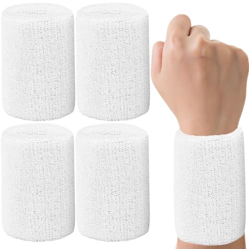 Image of 6 Inch Wrist Sweatbands Tennis Wrist Bands Absorbent Sweat Band for Men and Women Sport Long Wrist Bands, Breathable Cotton Athletic Sweatbands for Basketball, Workout, Running (4 Pack)