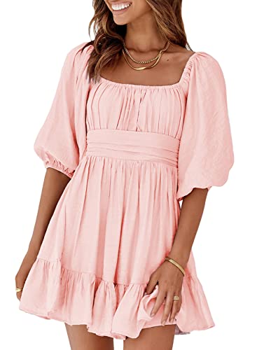 Elegancity Rose Robe Femme Eté Robes Élégante Robe Midi Casual à Manches Bouffantes et Volant Robe XL Cover