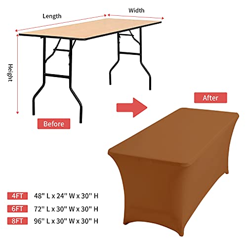 Manmengji 6 Ft Spandex Table Cover, Stretch/Fitted Tablecloth For Standard Folding Tables, Universal Rectangular Table Cloths For Wedding, Banquet, Party And Events (Brown) #TOP3