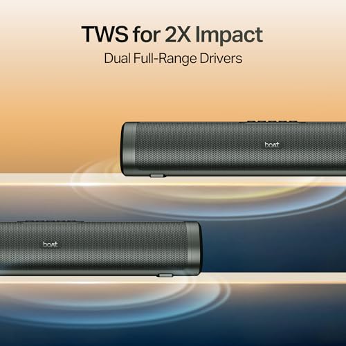 Image of Boat Aavante 2.0 150, 2.0 CH, 16W Signature Sound, RGB LEDs, Dual Full-Range Drivers, Upto 5H Battery, TWS, Multi Ports, Bluetooth Sound bar, Home Theatre Soundbar Speaker (Premium Black)