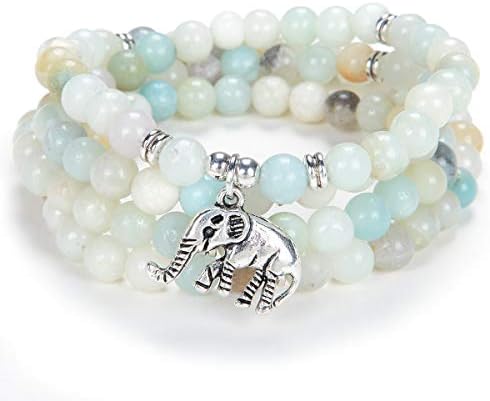 108 Mala Quartz Beads Tiny Elephant Lucky Charm Wrap Bracelet Necklace Self Discovery Yoga Inspirational Jewellery