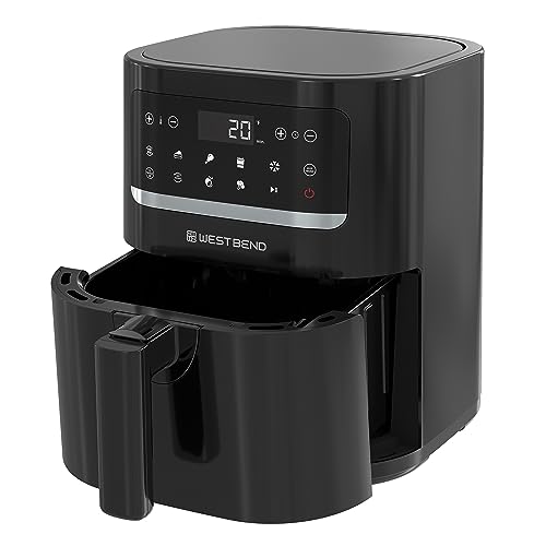 West Bend Compact Air Fryer 5-Quart Capacity with Digital Controls and 10 Cooking Presets, Nonstick Frying Basket, 1500-Watts, Black by WEST BEND - Used condition - CA$48.00