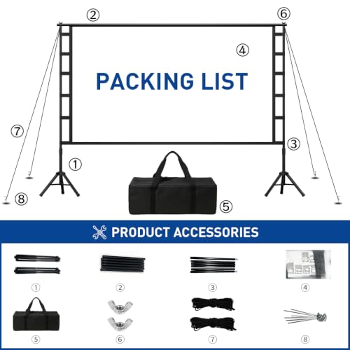 120 Inch Projector Screen with Stand, Portable Outdoor Movie Screen 16:9 4K HD Wrinkle-Free Projection Screen, Lightweight Indoor Outdoor Projector Screen with Carry Bag for Backyard Movie Night — view 6