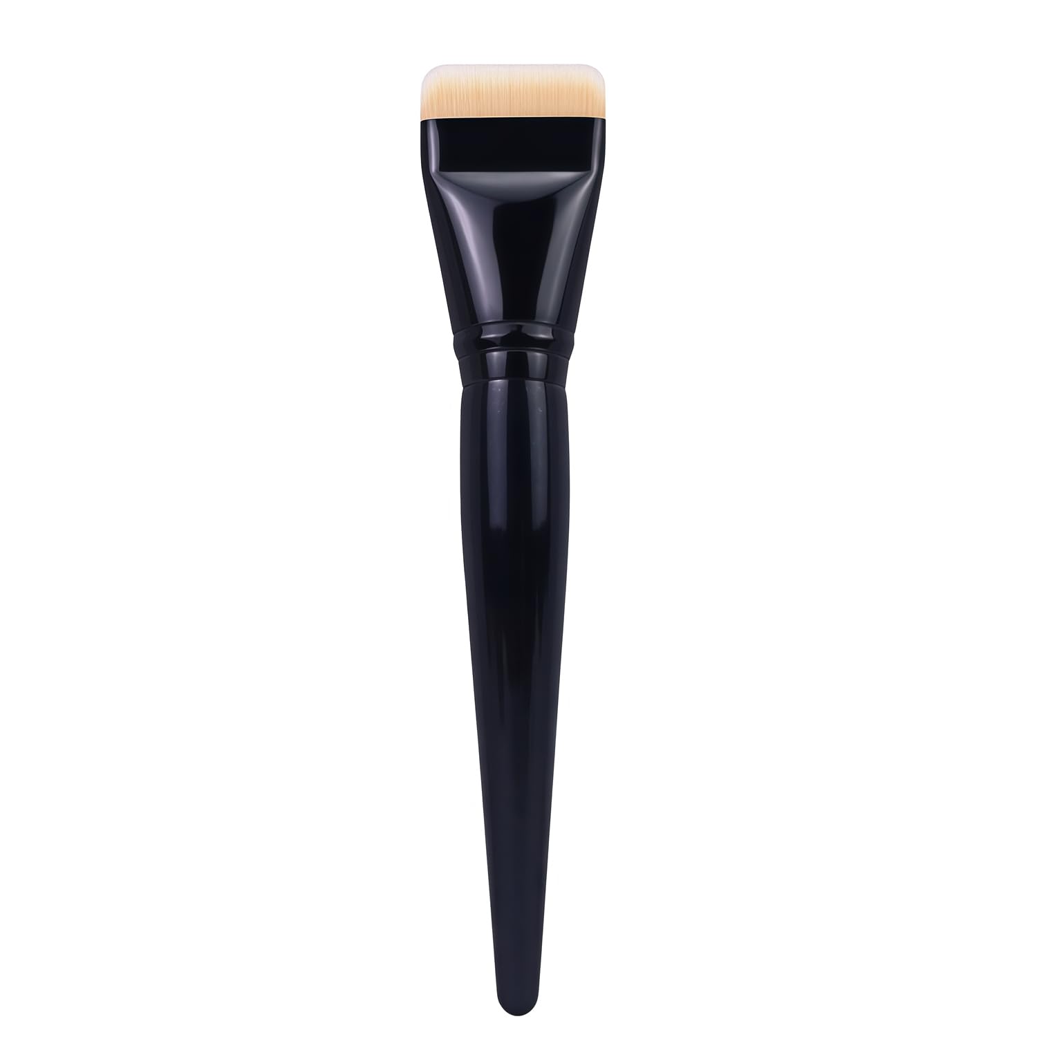 2PCS Flat & Fishtail Bevel Foundation Brush Set,Premium Korean Makeup Brush, Liquid Face Brush, Black Handle, Soft Bristles for Even Apply Liquid Foundation