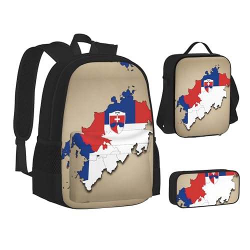 nanger Slovenia Flag Map With Shield Print 3-Piece Set Backpack, Lunch Bag And Pencil Case, For Travel, College, And Daily Use2