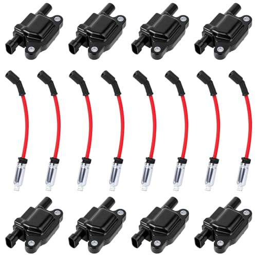 8 Pack Ignition Coils and Spark Plug Wires Set Fit for Chevy Silverado Tahoe Suburban Avalanche Express GMC Sierra Yukon 1500 Escalade 4.8 5.3 6.0 6.2 L V8 Replace for UF413 9748HH 12570616