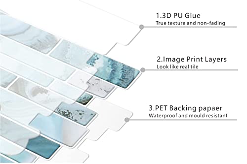 Peel And Stick Tile Back Splash, Vinyl 3D Wall Tile Stone For Kitchen Backsplash 10-Sheet 12"× 12" (Blue) #TOP5