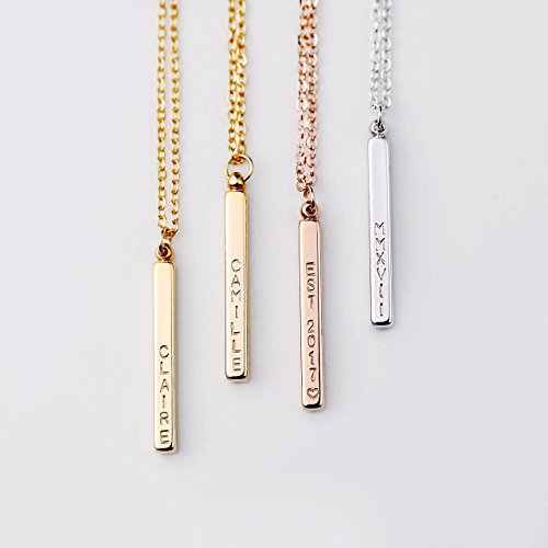Gift for Her 4 Side Engraved Name Bar Necklace Personalized Jewelry Gift for Mom Custom Necklace Teen Gift Necklace Mother's Day Gifts for Her - R4BN