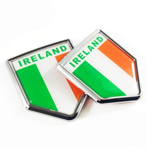 Image of Newperlite Ireland Flag Decal Sticker Car Emblem Irish Flag Car Decoration Accessories Chrome Shield for Truck Vehicles Cars, 2 Pack