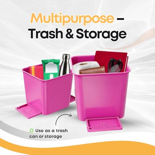 Image of Car Trash Can with Stability Wings - Leakproof Portable Garbage Bin for Fabric & Rubber Mats - Compact Durable Plastic Auto Organizer for Cars, SUVs, Trucks (Pink, Small)