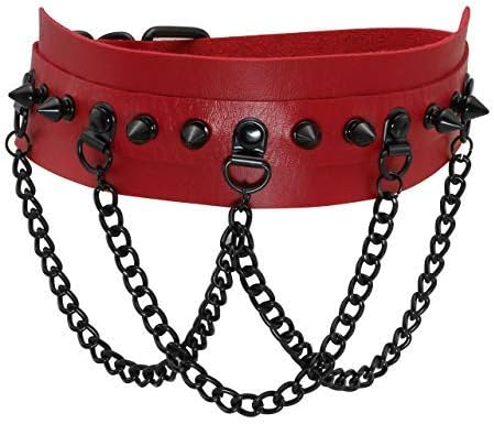Manfnee Chain PU Leather Collar Choker Punk Goth Studded Rivet Choker Necklace for Men Women, B