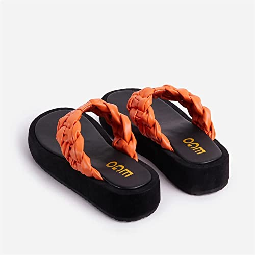 OMEARK Women Flip-Flops Slides Sandals Thick Bottom Medium Heel Round Toe Flat Shoes Female Summer Platform Casual Large Size PU Toe Post Sandals Footwear Anti Slip3