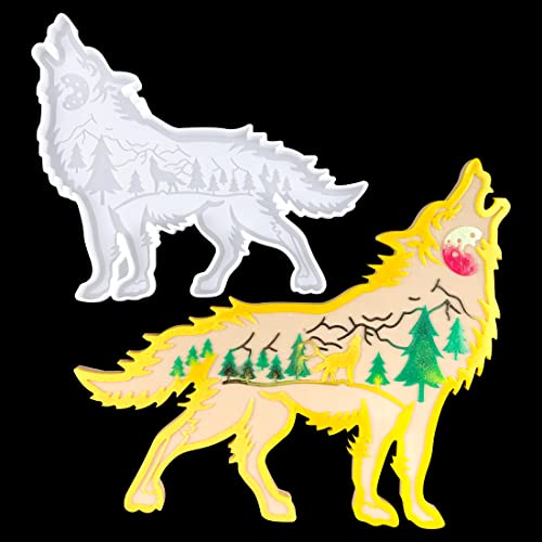 Voyyphixa Wolf Resin Mold, Forest Animal Resin Molds Silicone, Wolf Howling in Mountain, DIY Animal Coaster Mold for Epoxy Resin, Cup Mat, Table Decor, Wall Hanging Art