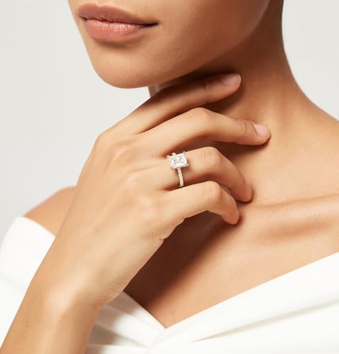 TIGRADE 3CT Engagement Ring for Women Emerald Cut Cubic Zirconia Wedding Band CZ Promise Wedding Ring Size 4-114