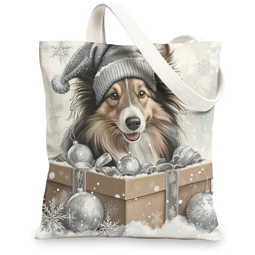 Bolsa de lona para compras de 13 x 15 pulgadas, bolsa de tela reutilizable de lujo para compras, regalo de Navidad para mujeres, decoración de regalo de pintura para mascotas