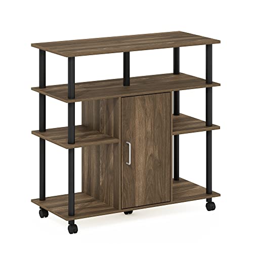 Image of Furinno Helena 4-Tier Multifunction Rolling Open Shelves Storage Cart Organizer, Columbia Walnut /Black