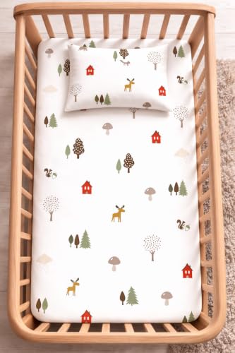 %100 Pamuk Lastikli Bebek Çarşafı Seti, Park Yatak Uyumlu (60x120-70x110-70x120) (Geyik)