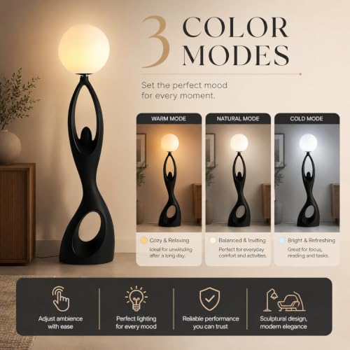 Image of Smartway Signora Modern LED Floor Lamp with E27 3-Color Bulb | Elegant Standing Lamp for Living Room & Bedroom Corner | Home Decor Lighting for Hotel & Office