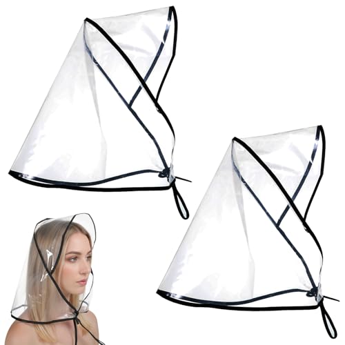 LXUEJIE 2Pcs Rain Bonnet with Visor for Women, Transparent Reusable Waterproof Rain Bonnet for Protecting Hairstyle Makeup(Black)