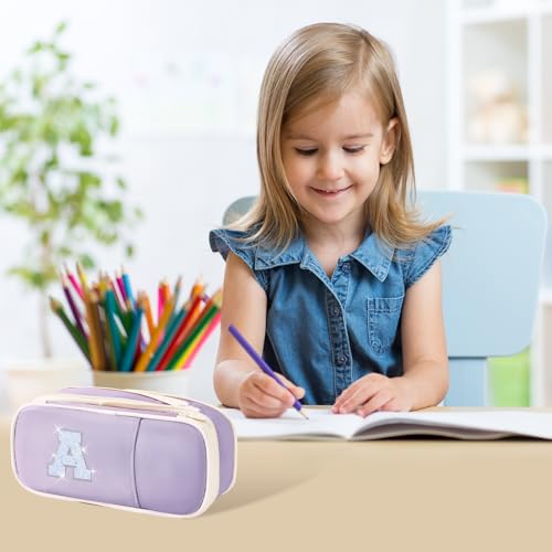 Image of Janhavi Initial Large Capacity Premium Oxford Cute Aesthetic Pencil Case Pouch Bag Special School Supplies Colored Stationery Organizer Gifts for Girls, Women, Adults