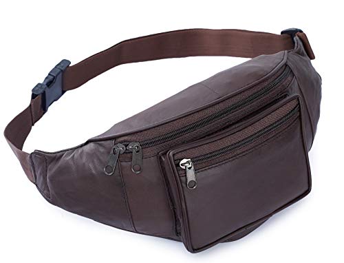 K London Leather Men Women Waist Bag Fanny Bag Travel Pouch Passport Holder (11700_bbrown)