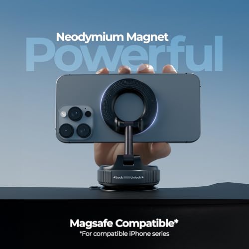 Image of Zebronics Magnetic Mobile Holder, Foldable Design, 360 Rotation, Strong Suction Mount, MagSafe Compatible, Multi-Angle Adjustment, Twist to Lock /Unlock, Compact Design (MS300)