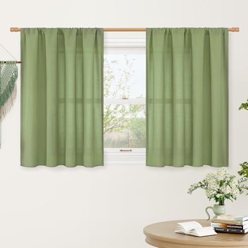 Image of LAMIT 36 Inch Length Light Filtering Linen Curtains for Kitchen, 2 Panels