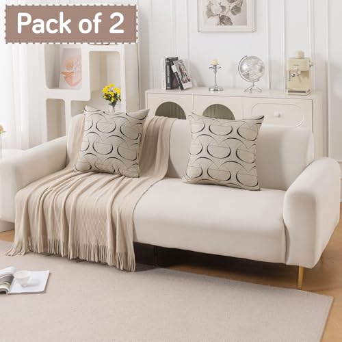 Image of HOKIPO 'Elira Series' Printed Quilted Cushion Cover for Sofa 22x22 Inches, Set of 2, Natural Beige Abstract Art (AR-6232-C4*2)