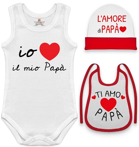 Body bébé coton j'aime mon papa avec chapeau et bavette 3-6 mois