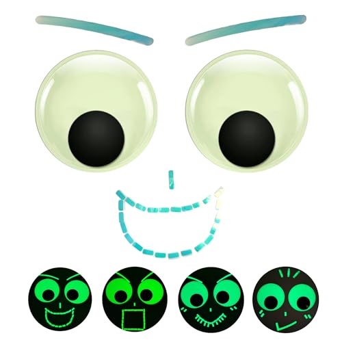 2 Pcs 6 Inch Self-Adhesive Glow in The Dark Googly Wiggle Eyes, Giant Luminous Googly Eyes with 30 Pcs Reflective Stickers for DIY Crafts and Home Decorations
