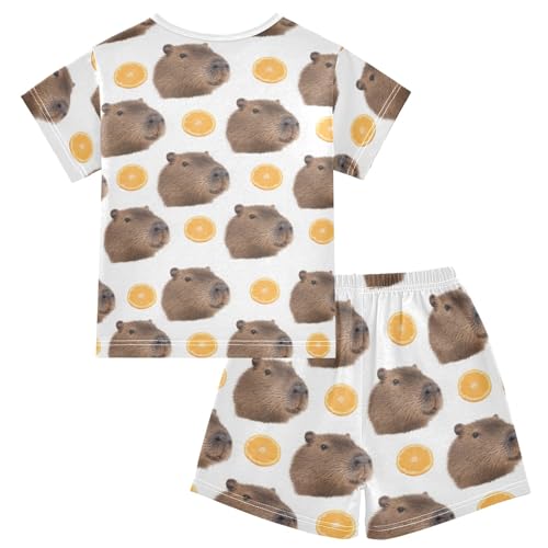 Capybara Orange Pattern Summer Cute Pajama Sets, Short Sets for Daily Wears and Sleep Wears2