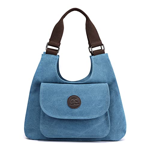 Sac fourre cabas en toile grand volume style rétro décontracté bleu