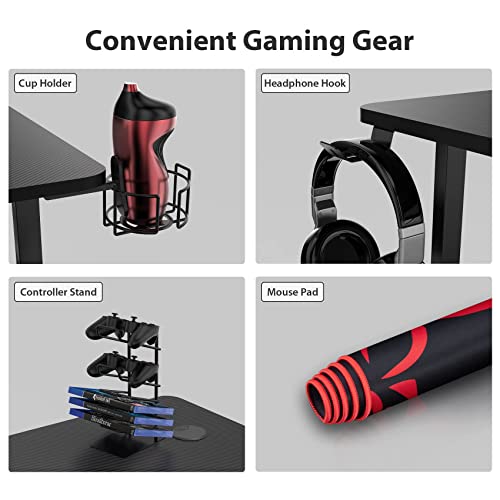 It's_Organized Gaming Desk 63 Inch, K-Shaped Gaming Computer Desk, Carbon Fiber Surface Professional Gamer Workstation With Mouse Pad Cup Holder Headphone Hook Controller Stand, Black #TOP5