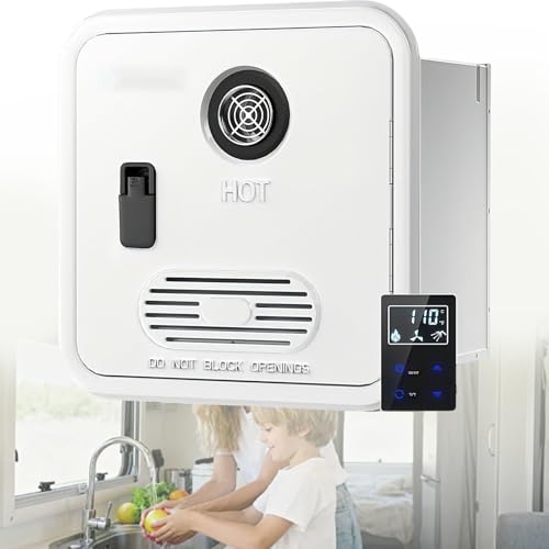 KPOUYYDS Calentador sin Tanque para autocaravanas. Calentador de Agua de 55 000 BTU, instantáneo y a Pedido, para vehículos recreativos con Puerta Blanca de 40 x 40 cm y Control Remoto, 12 V CC 10L
