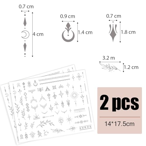 2 Blätter Temporäre Tattoos, Langanhaltend 2 Wochen Wasserfest Schwarz Tattoo Herz Love Fake Klebetattoos Gesicht Hals Arm für Mädchen Frauen Mann