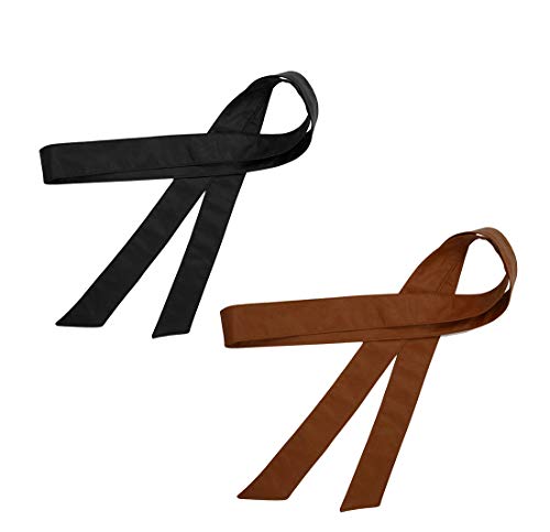 TeeYee Femmes Obi Ceinture Mode Solide Couleur Cuir PU Large Ceinture 70 Pouces en Taille Extra Pack de 2 (Noir Tan, L)