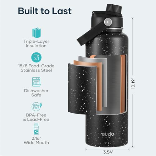 Image of BUZIO Triple Wall Vacuum Water Bottle with Dust-Proof Straw & Spout Lids