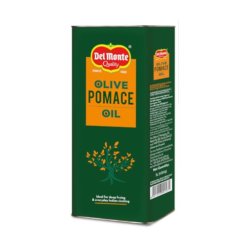 Image of Del Monte Pomace Olive Oil (Imported) | All-purpose everyday cooking oil for regular Indian cooking | Ideal for deep frying, roasting, baking | High MUFA & Low in Saturated Fat | Pomace Olive Oil, 5L Tin Bottle