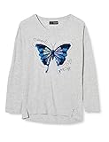 Graues Langarmshirt mit Rundhalsausschnitt und Seitenschlitzen am Saum.