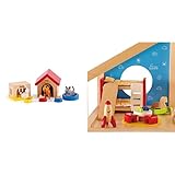 Family Pets Wooden Dollhouse Animal Set by Hape | Complete Your Wooden Dolls House with Happy Dog & Wooden Doll House Furniture Children's Room with Accessories