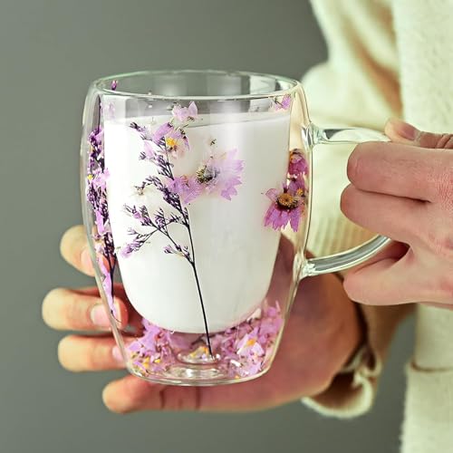 Image of Double Wall Glass Coffee Mug 350ml | Floral Tea Cup for Juice Coffee | Premium Gift for Birthday, House Warming, Secret Santa, Christmas | Double Walled Glass Espresso Cup.