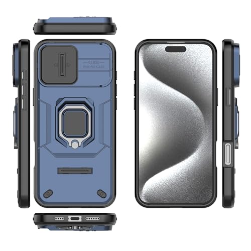 Image of Thermoplastic Polyurethane Camshield Pro Case With Slide Camera Protection And Ring Stand Bumper Back Case Cover For iPhone 16 Pro Max (Blue)