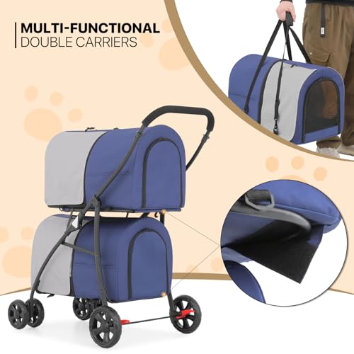 image for MoNiBloom Double Dog Stroller with Detachable Carrier Bags Large 4 Whe