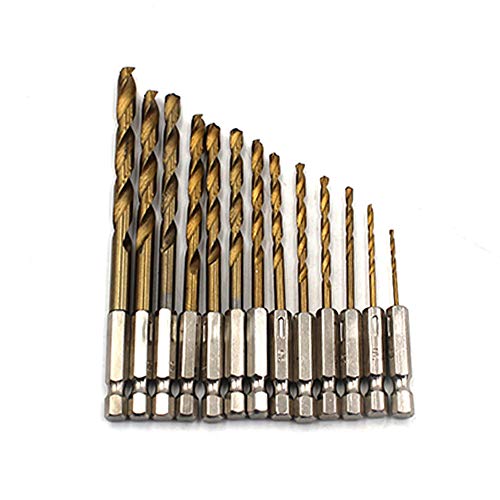 Z-LEAP 13Pcs HSS high Speed Steel Twist Drill Hard Metal Drill Bit Hex Shank Tool Perfect for Wood Twist Bits Titanium Silver Drill Set (1.5mm-6.5mm/13pcs)