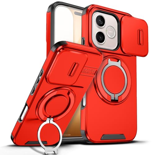 Anlalish Compatible with Honor 600 Lite Case with Stand, Heavy Duty Shockproof Phone Case for Honor 600 Lite with Camera Cover (Red)