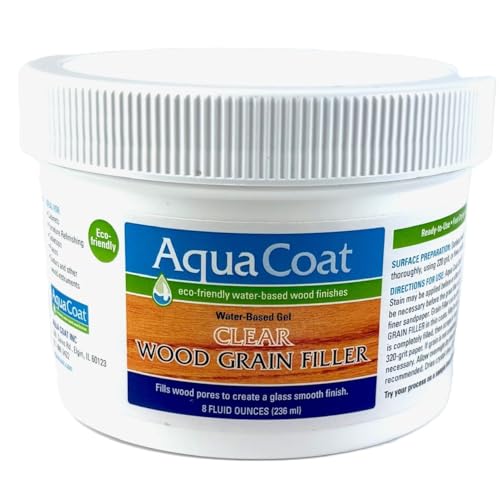 Image of Aqua Coat Water-Based Clear Wood Grain Filler Gel, Fast-Drying, Low Odor, Low VOC, Sandable, Stainable & Paintable, Easy Water Cleanup, Glossy Finish, 8 oz