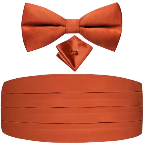 Image of Dubulle Mens Cummerbund and Bow Tie Set Paisley Floral Pretied Bowties for Men Pocket Square Cufflinks Wedding Business