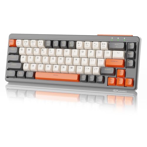 ZIYOU LANG×FREEWOLF M68 Tastiera Gaming Wireless, 60% Tastiera a Membrana Compact con 2.4Ghz/BT5.1/USB-C,Mini 19 Tasti Anti-Ghosting,QWERTY Layout- Ambra