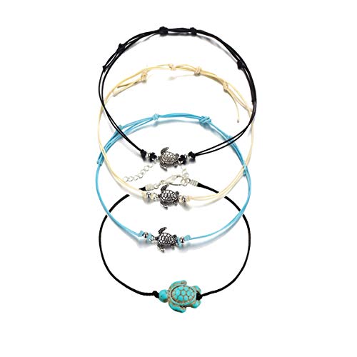 Meetlight Lot de 4 bracelets de cheville pour femme en forme de tortue avec corde cirée Cover