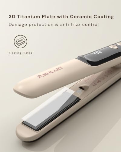 Image of ANNLARY Mini Hair Straightener for Travel, Small Flat Iron | Portable Dual Voltage Straightener with LED Display, Adjustable Temperature, Negative Ion, Titanium Plates for Short Hair